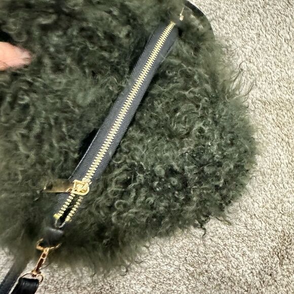 Olive Green Handmade Genuine Curly Shearling Top Handles Bag/Crossbody - Picture 14 of 16